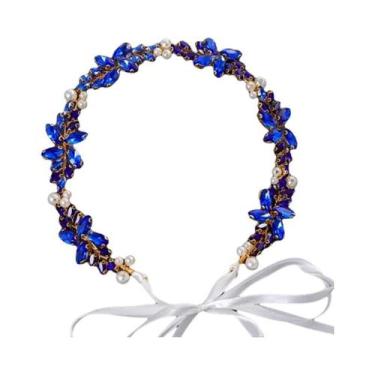 Imagem de Tiara De Cristal Com Pérolas E Strass Azul Para Mulheres, Acessório De