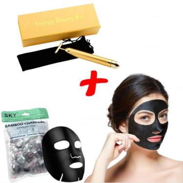 Imagem de Kit 50 Máscaras Descartáveis Detox Limpeza Facial + Massageador Harmon