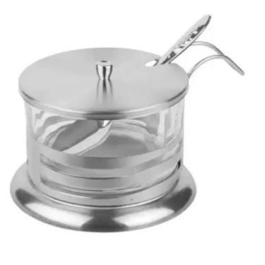 Imagem de Açucareiro de Vidro Revestido em Aço Inox Com Colher de Chá - Novo Sec