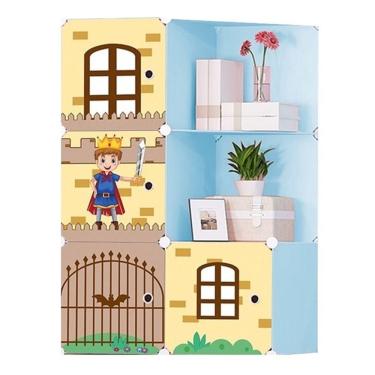 Imagem de Guarda Roupa Infantil Estante Organizador de Brinquedos Sapateira Armario com 6 Modulos Azul Kangur