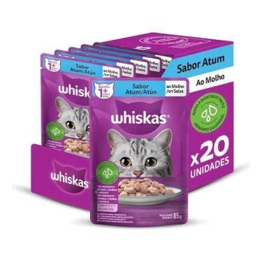 Imagem de Caixa com 20 Sachês Whiskas para gatos adultos sabor atum ao molho 85g