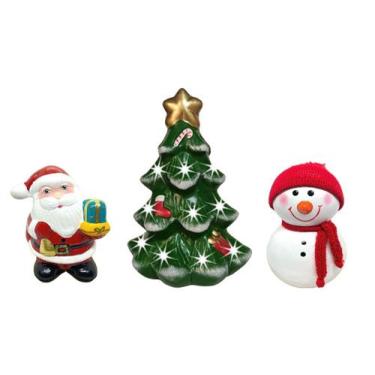 Imagem de Arvore Porta Vela Papai Noel e Boneco de Neve Natal 3 peças - Hp Decor