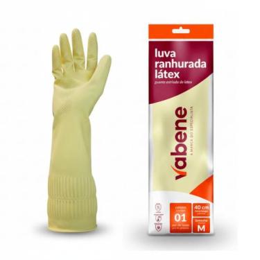Imagem de Luva Ranhurada Cano Longo Latex Amarela Vabene Reforçada Limpeza Indus