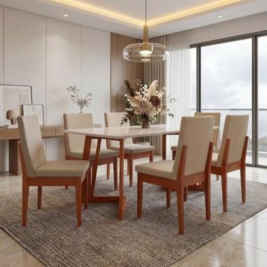 Imagem de Conjunto Mesa com Vidro Pés Madeira Maciça 6 Cadeiras Madeira Dakota T