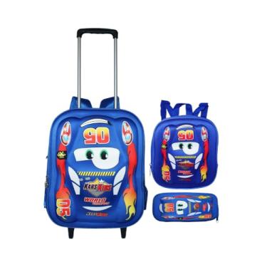 Imagem de Mochila Carro Infantil Masculina Escolar Rodinhas Escolar Azul