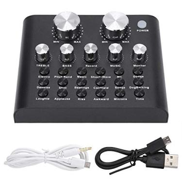 Imagem de V GEBY Placa de som externa V8 Black Metal Shell Audio Mixer adaptador de áudio, placa de som estéreo, placa de som portátil ao vivo, transmissão ao vivo para celular