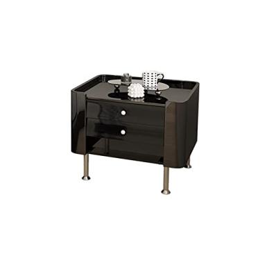 Imagem de jinyi2016SHOP Mesas laterais para cama, quarto, mesa de cabeceira simples com gaveta, painel de vidro temperado, pernas de metal, mesa de cabeceira para quarto (cor: A)
