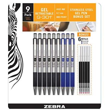 Imagem de ZEBRA G-301 Gel de aço inoxidável pacote com 9 cartuchos de recarga