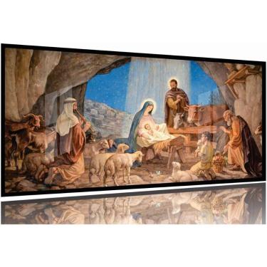 Imagem de Quadro Decorativo Sala Quarto Escritório Jesus Presépio 130x60 Moldura Preta 2x2