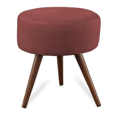 Imagem de Puff Cama Inbox Hilda Redondo com Pés em Madeira Maciça Tecido Suede Vermelho