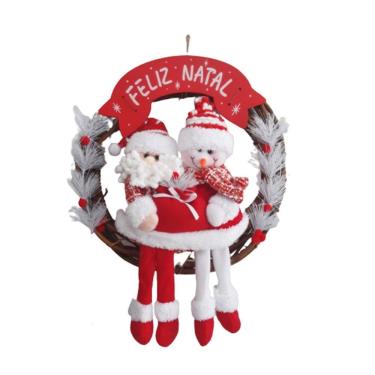 Imagem de Guirlanda de Natal Sisal com Papai Noel e Boneco de Neve