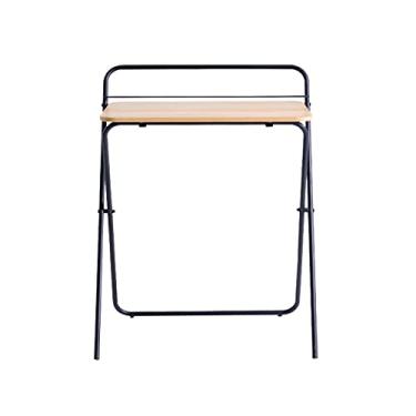 Imagem de TOMYEUS Mesa de estudo de computador dobrável mesa de estudo de estilo simples com barra de parada, mesa de PC portátil para casa com moldura de metal preta, sem instalação, escrivaninha de escritório em casa