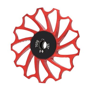 Imagem de Rolo de desviador traseiro de bicicleta, rotação de suavização evita corrente fora de roda de desviador traseiro de bicicleta reduz fricção bola de cerâmica para mountain bike 13 t vermelho