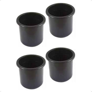 Imagem de Porta Copos Luxo Barcos Motor Home De Embutir Preto Kit C/4