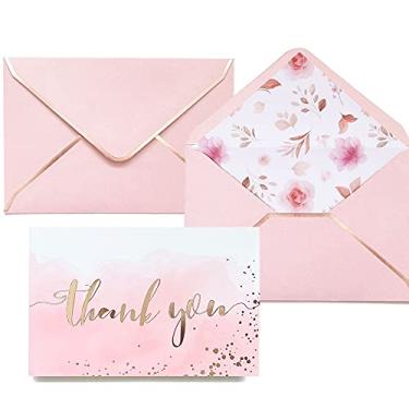 Imagem de Cartões de agradecimento rosa dourado e rosa com envelopes – pacote com 36 – 10 x 15 cm chá de noiva cartões de agradecimento para chá de bebê menina notas de agradecimento para aniversário de casamento