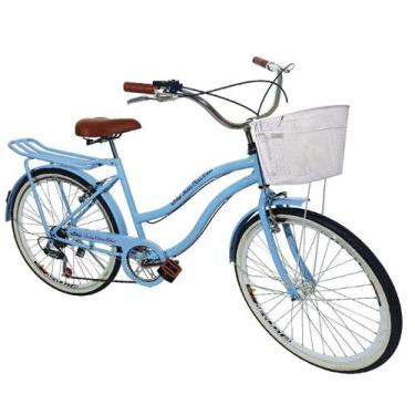 Imagem de Bicicleta Aro 26 Feminina Com Cesta 6 Machas Retrô Azul Bb - Maria Cla