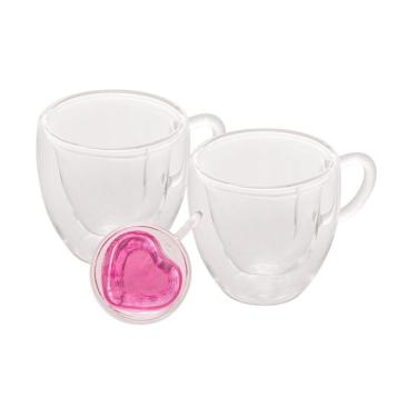 Imagem de Cj 2 Xícaras P/Café de Vidro C/Parede Dupla Heart 80ml Lyor