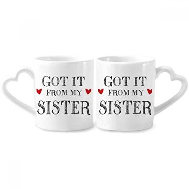 Imagem de For My Family Got It From My Sister Presente Casal Caneca de Porcelana Conjunto de Cerâmica Amante Copo Punho de Coração