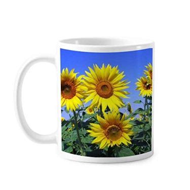 Imagem de Sunshine Flowers Girassóis Azul Sky Caneca Cerâmica Café Porcelana Utensílios de Mesa