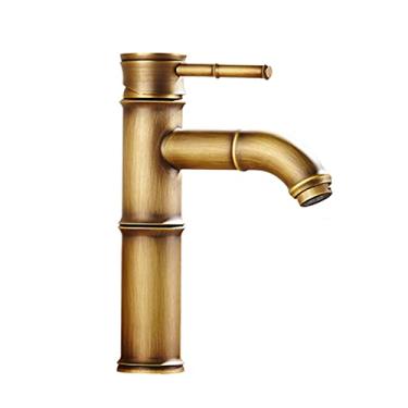 Imagem de LIDON Torneiras de banheiro para pia 1 furo torneira de latão banheiro furo único torneira da pia do banheiro 1 furo retro torneira da pia de latão torneira de água quente e fria para cozinha, E antigo (cor: antigo C)