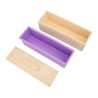 Imagem de Hztyyier Moldes de sabonete para pão de silicone, caixa de madeira roxa com tampa para suprimentos de fabricação de sabonete artesanal caseiros DIY