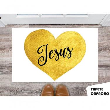 Imagem de Tapete Capacho Personalizado Coração Dourado Jesus