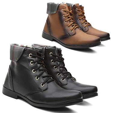 Imagem de Kit 2 Pares Bota Feminina Cano Curto Coturno Feminino Cor:Preto;Tamanho:33