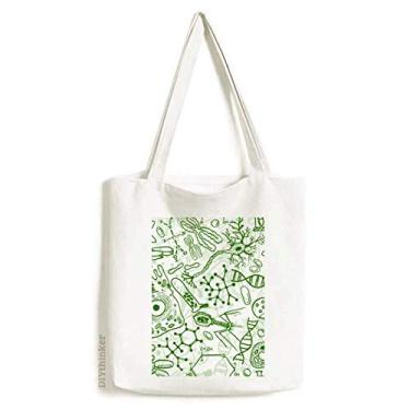 Imagem de Bolsa de lona biológica com estrutura de células de microscópio verde bolsa de compras casual