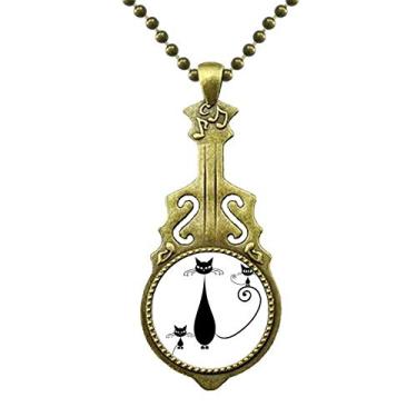 Imagem de DIYthinker Colar com silhueta de animal de Halloween, família de gato preto, pingente de música