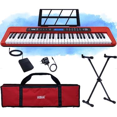 Imagem de Kit Teclado Musical Eletrônico Kobe KB-300 RD 5/8 61 Teclas Sensitivas ao Toque com Pedal Sustain Capa e Estante