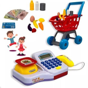 Imagem de Caixa Registradora Carrinho De Compras Infantil E Acessórios