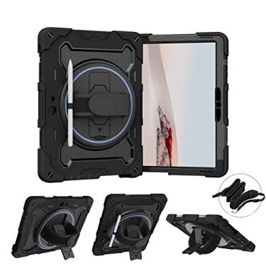Imagem de QYiiD Capa para Surface Go 3 Case 2021, Surface Go 2 Case 2020, Surface Go Case 2018, capa protetora resistente à prova de choque para crianças com suporte giratório de 360° e alça de ombro, preta