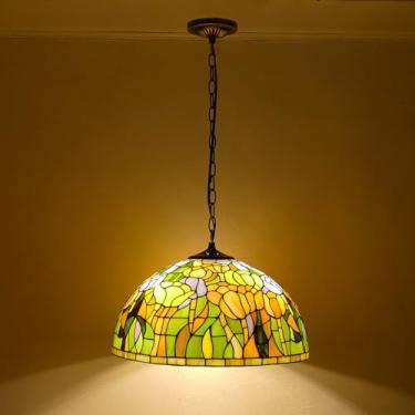 Imagem de Luminária pendente de tulipa estilo tiffany de 18 polegadas HangLight retrô pastoral luzes pendentes para sala de estar, cozinha, sala de jantar, corredor, A (A) Stabilize
