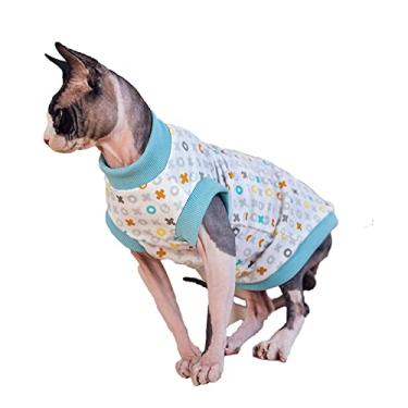 Imagem de Sphynx Roupas de verão para gatos camisetas de algodão com estampa fofa, macia, respirável, confortável, pulôver com camisetas sem mangas para gatinho para Sphynx (M (2,2-3,3 kg), símbolo)