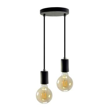 Imagem de Pendente Soquete Copinho E27 Preto Duplo + Led G95 - Iluminar Ambiente