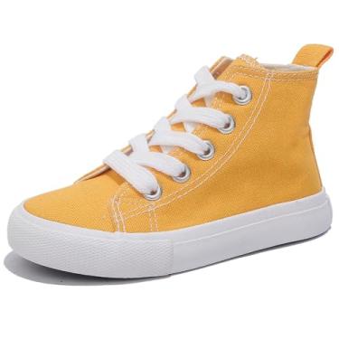 Imagem de OPOEE Sapatos infantis de cano alto com cadarço Espadrcanvas de volta às aulas para meninos e meninas sapatos brancos para adolescentes clássicos infantis tênis sapatos de skate para bebês, Amarelo,