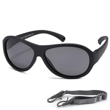 Imagem de Teumire Óculos de sol aviador polarizados infantis de borracha flexível com alça para bebês meninos meninas de 0 a 36 meses, A01 Preto, Medium