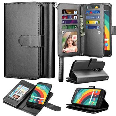 Imagem de Takfox Capa carteira para Moto E5 Play, carteira para Moto E5 Cruise/E5 GO, couro PU com porta-cartões, flip com alça magnética removível, capa para celular Motorola Moto E5 Play/E5 Cruise/E5 Go -