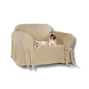 Imagem de Capa Protetor de Sofá 1 Lugar Tecido Gorgurão Resistente Pratica Lisa Protetor Confortável Sala Lar Cor:Bege