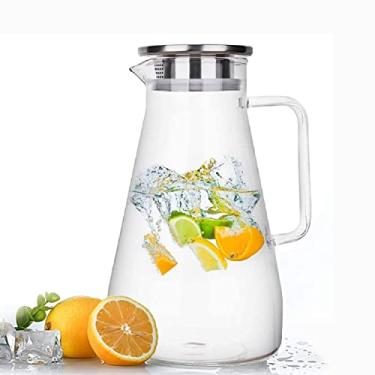 Imagem de Jarra de vidro borossilicato com tampa, garrafa de água de vidro resistente ao calor de 1,8 l/1,701 g com alça para geladeira, jarra grande de chá gelado, jarra de suco para leite, bebidas quentes e