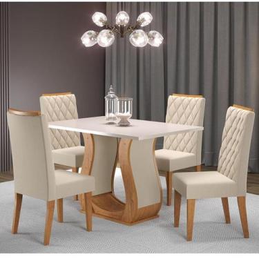 Imagem de Mesa de Jantar Retangular Sharom Com 4 Cadeiras Iza Mel/Blonde/Bege  C
