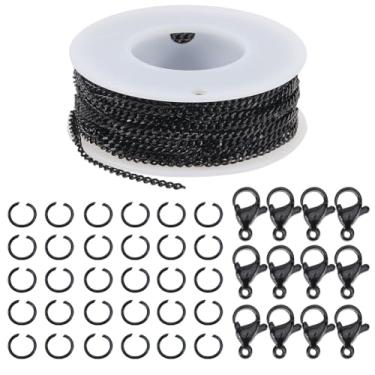 Imagem de SOFPLATE 10 m/10 m 3 x 2 mm Corrente de freio preta kit de fabricação de joias com anéis de salto 304 aço inoxidável cubano oval metal link rolo conector acessórios para joias, colar, pulseira
