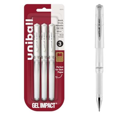Imagem de uni-ball Canetas de impacto Signo gel, ponta grossa (1,0 mm), branco metálico, 3 unidades