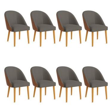 Imagem de Kit 08 Cadeiras Poltrona de Jantar Bela Corano Nozes e Linho Grafite P