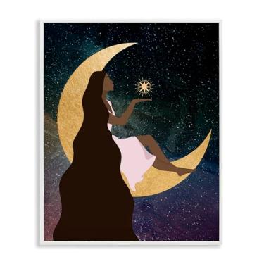 Imagem de Stupell Industries Woman on Moon with Starlight White Framed Giclee Art Design de Daniela Santiago, 28 x 35 cm