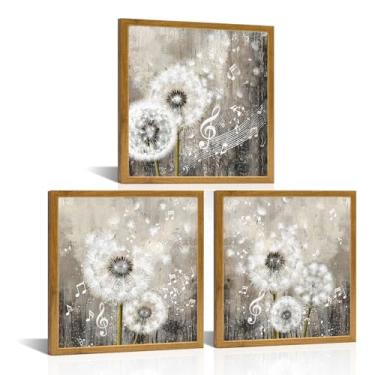 Imagem de NutArtPic Dente-de-leão arte de parede desejo flores imagens rústico dente-de-leão notas musicais pinturas tela marrom decoração de parede arte para banheiro quarto decoração de casa pronto para