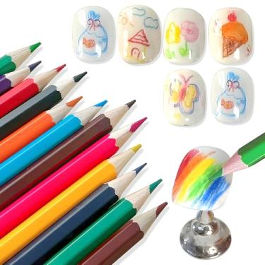 Imagem de Conjunto de 12 lápis de unhas coloridas, desenhos animados, graffiti, canetas de arte de unhas para pintura de unhas, suprimentos de lápis de cor para unhas, design de unhas, lápis de colorir para