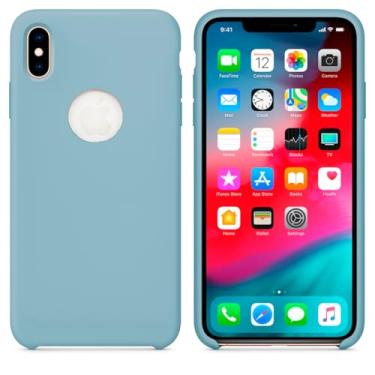 Imagem de Case Capa Capinha Silicone Aveludado pra iPhone X e XS (Azul Bebe)