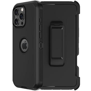 Imagem de RubCase Capa de celular para iPhone 16 Pro, proteção contra quedas de nível militar com suporte de clipe de cinto, protetor de tela x2 suporte resistente à prova de choque para iPhone 16 Pro de 6,3