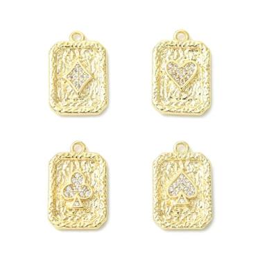 Imagem de UR URLIFEHALL 8 peças, 4 estilos, pingentes de cartão de pôquer de zircônia cúbica, blocos dourados, espadas, corações, pingentes de cartas para fazer você mesmo, colar, pulseira, joias